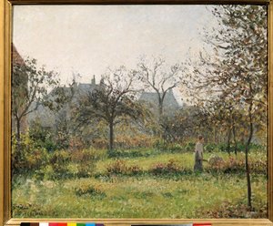 Frau in einem Obstgarten, Herbstmorgen, Garten von Eragny. Gemälde von Camille Pissarro (1830-1903) 1897