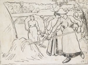 Kompositionsstudie von Erntearbeitern in einer Landschaft, ca. 1893 von Camille Pissarro