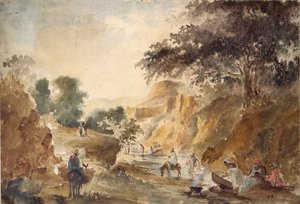 Landschaft mit Figuren an einem Fluss, 1853-1854
