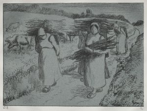 Bauern tragen Reisigbündel von Camille Pissarro