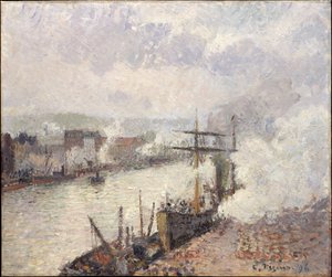 Dampfschiffe im Hafen von Rouen von Camille Pissarro