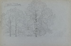 Studie von Bäumen, mit einer leichten Studie eines Lastkahns, 1859