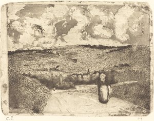 Frau auf der Straße von Camille Pissarro
