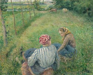 Junge Bäuerinnen ruhen sich auf den Feldern bei Pontoise aus, 1882 von Camille Pissarro