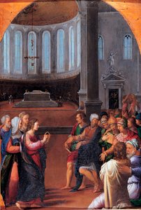 "Christus unter den Doktoren" Gemälde von Camillo Filippi (1500-1574) Öl auf Holz 1550 Maße 47x33 cm Musei Capitolini, Rom von Camillo Filippi