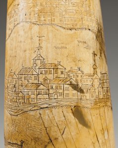 Pulverhorn, graviert mit einer Karte des St. Lawrence River im Gebiet von Quebec