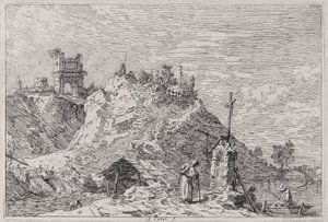 Landschaft mit dem Pilger im Gebet, aus der Serie Vedute (Ansichten)