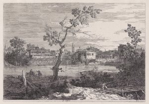 Ansicht einer Stadt am Flussufer, aus der Serie Vedute (Ansichten)