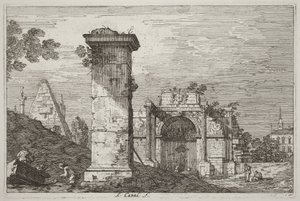 Landschaft mit Ruinenmonumenten (rechts) von Canaletto