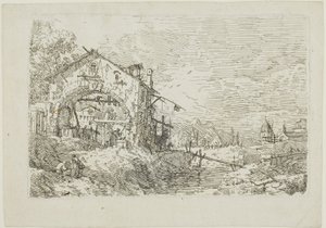 Landschaft mit einer Frau an einem Brunnen, aus Vedute