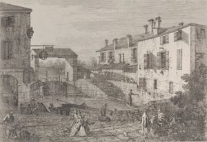 Le porte del Dolo: das ovale Becken der Schleusen in Dolo, mit einem an der Kaimauer festgemachten Lastkahn..., 1735-46 von Canaletto