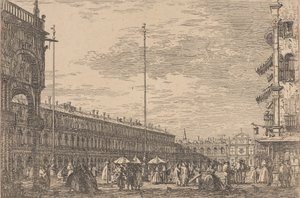 Piazza San Marco mit den Procuratie Nuove links und der Kirche San Geminiano, 1735-46 von Canaletto