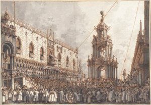 Das Giovedì Grasso Fest vor dem Dogenpalast in Venedig, 1765-1766