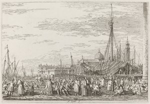 Der Markt auf dem Molo [oben links], um 1735-1746 von Canaletto