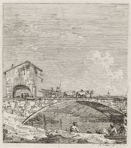 Der Wagen überquert eine Brücke von Canaletto