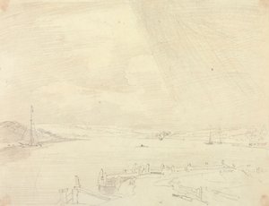 Skizze einer Küstenlandschaft mit Pier im Vordergrund, Isle of Wight