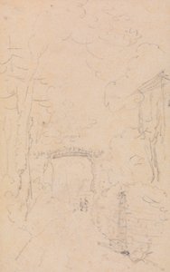 Skizze einer baumgesäumten Straße und Brücke, Shorwell von Capt. Thomas Hastings