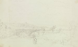 Skizzierte Landschaft mit Schloss in der Ferne von Capt. Thomas Hastings