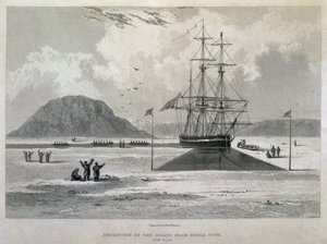 Abfahrt der Boote von Hecla Cove, 21. Juni 1827, aus dem Journal einer dritten Reise zur Entdeckung einer Nordwestpassage von Captain George Francis Lyon