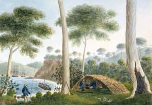 Einheimische Hütte (oder Wigwam) von Adventure Bay, Van Diemans Land, 1792 von Captain George Tobin