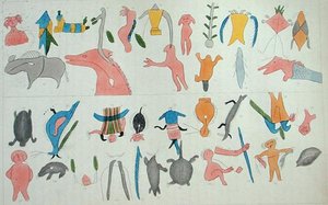 Bildliche Darstellung des Jagd- und Kriegserfolgs eines Häuptlings, aus 