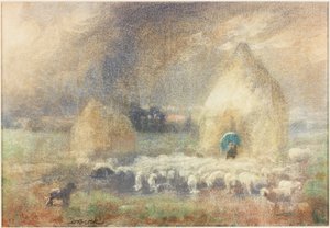 Der Sturm, Hirte sucht Schutz bei einem Heuhaufen