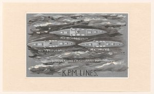 Entwurf für Vignette der Koninklijke Paketvaart Maatschappij, K.P.M. Lines von Carel Adolph Lion Cachet