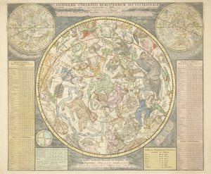 Planisphaerii Coelestis Hemisphaerium Septentrionale, aus Atlas Coelestis, veröffentlicht 1706 (handkolorierter Stich) von Carel Allard