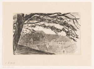 Stadtansicht von Kleve mit Baum im Vordergrund von Carel Nicolaas Storm van 