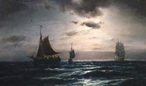 Schiffe in mondbeschienenen Gewässern