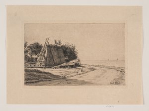Landschaft mit Heuhaufen