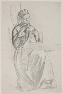 Nähendes Mädchen (Frau des Künstlers) von Carl Bloch
