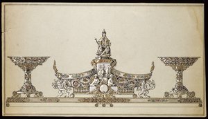 Zeichnung eines silbernen ovalen Korbes, Haus von Carl Fabergé von Carl Fabergé