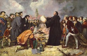 Martin Luther verbrennt die päpstliche Bulle im Jahr 1520 von Carl Friedrich (after) Lessing
