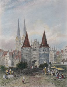 Holstentor in Lübeck, graviert von John Godfrey