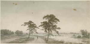 Flache Landschaft mit Wanderer von Carl Friedrich Lessing