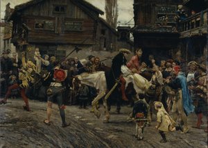 Peder Sunnanvaders und Meister Knuts schändlicher Einzug in Stockholm 1526, 1879 von Carl Gustaf Hellqvist