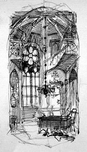 Skizze des Studios des Künstlers in Oberwesel von Carl Haag