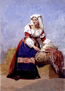 Frau aus Albano, Porträt eines italienischen Landmädchens, sitzend mit einem Wäschekorb