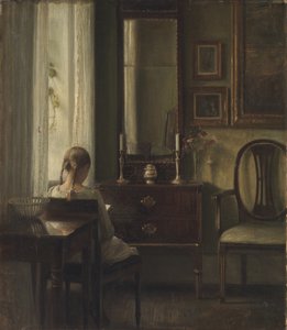 Innenraum mit einem lesenden Mädchen von Carl Holsoe
