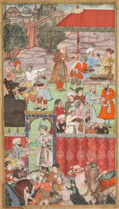 Ein Fest für Babur, veranstaltet von seinem Halbbruder Jahangir Mirza in Ghazni im Mai 1505, aus einem Babur-nama (Memoiren von Babur) von Carl Julius Rieden