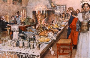 Heiligabendessen in Schweden, frühes 20. Jahrhundert von Carl Larsson