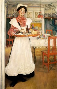 Martina bringt Frühstück auf einem Tablett von Carl Larsson
