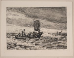 Fischerboot in der Brandung von Carl Locher
