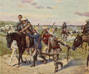 Hendrik Witbois tödliche Wunde in der Schlacht bei Fahlgras, 29. Oktober 1905 von Carl Ludwig Friedrich (after) Becker