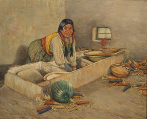 Hopi-Frau beim Maismahlen von Carl Moon