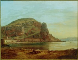 Terracina mit dem Fischfelsen, Abendstimmung von Carl Morgenstern