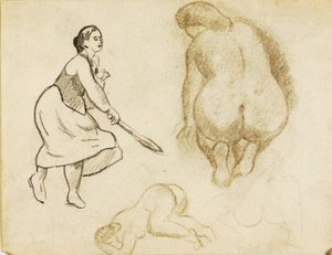 Frau mit Tennisschläger und zwei Figurenstudien von Carl Newman