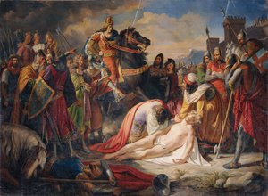 Karl I. von Anjou an der Leiche Manfreds nach der Schlacht von Benevent am 26. Februar 1266 von Carl Rahl