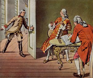 Der Kronprinz und sein Musiklehrer Quantz werden von Friedrich Wilhelm I überrascht, während sie Flöte spielen von Carl Rochling